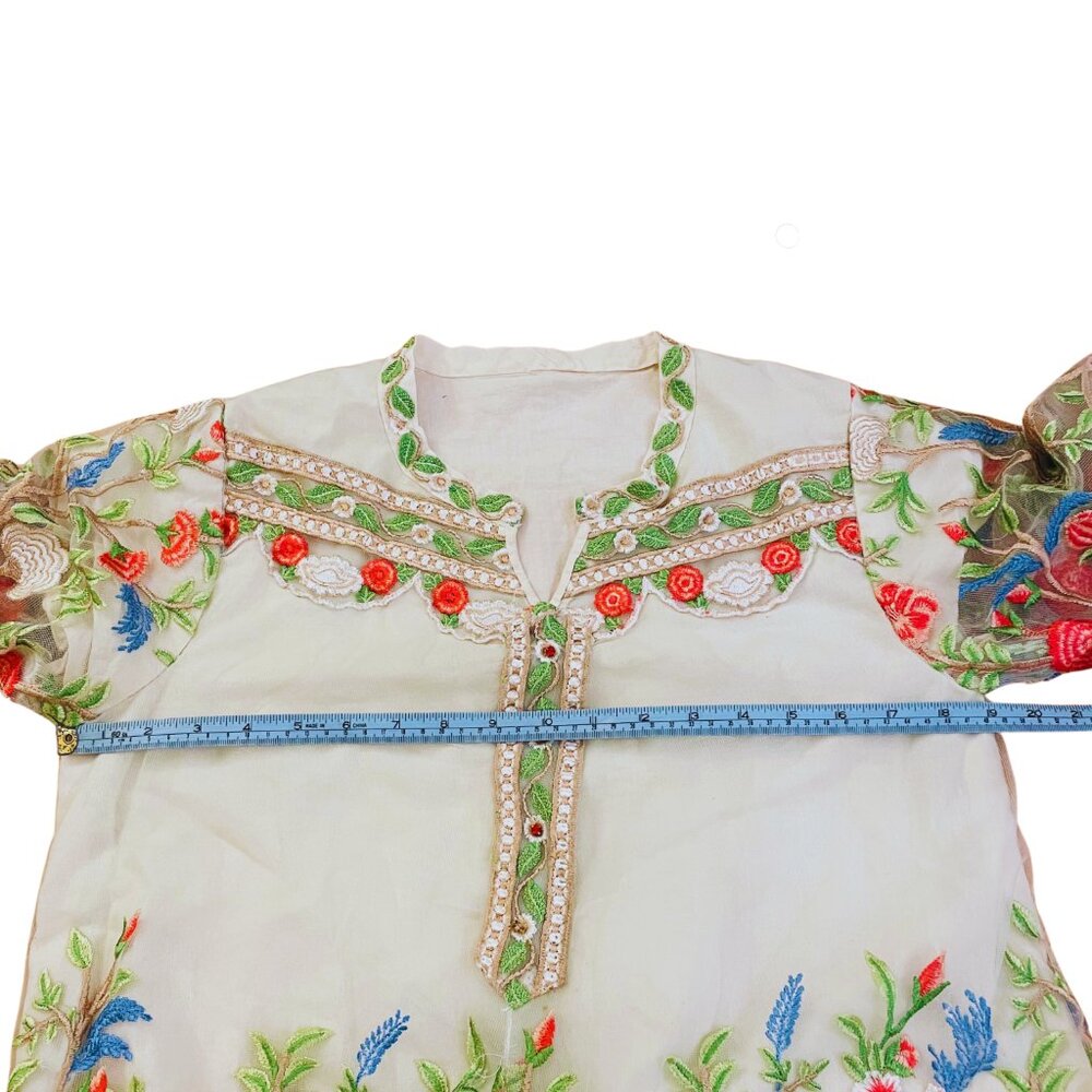 Handmade Embroidered Floral Lace Cotton Midi Dress Medium Large Boho Cottagecore - Picture 9 of 11